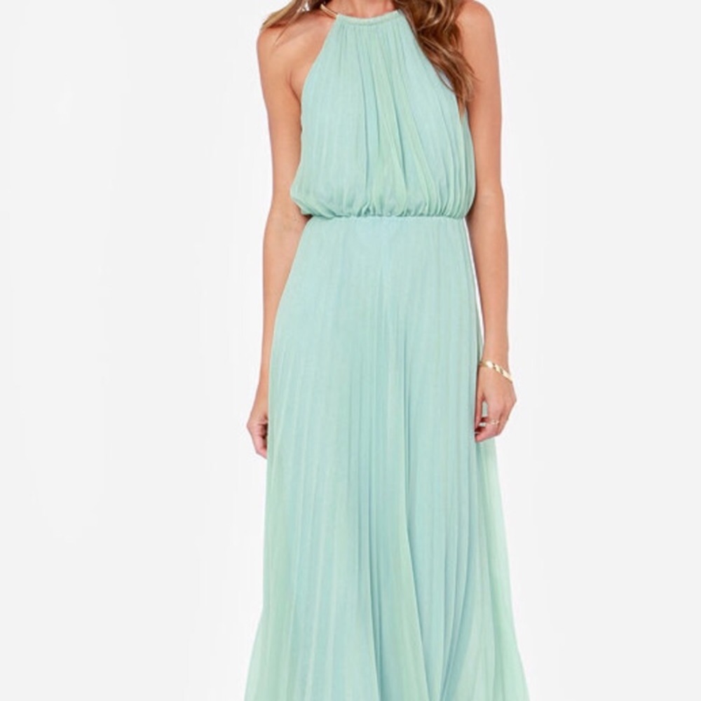 Lulu’s Bariano Sage Green Long bridesmaid dress